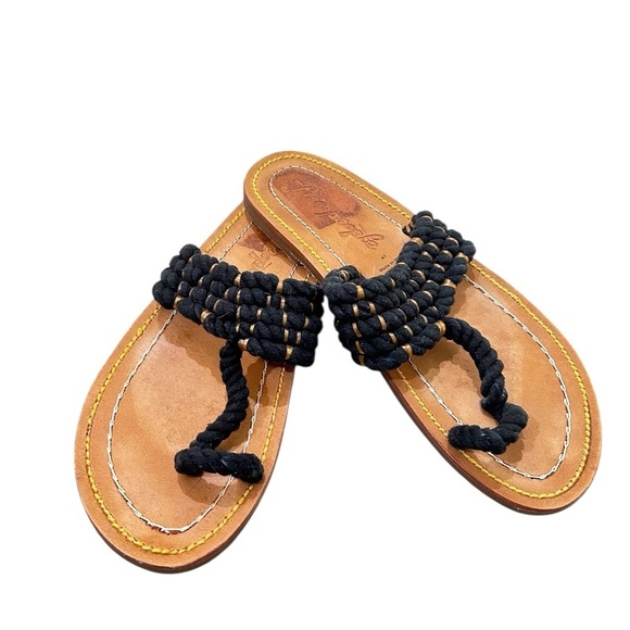 Free People Black & Tan casual Rope leather sole toe flat Sandals size EU 41 - Picture 2 of 9
